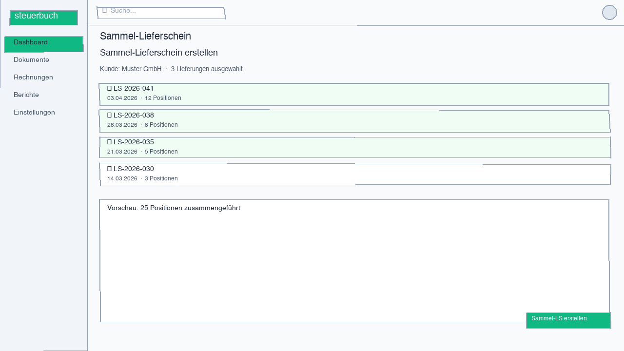 Screenshot of the collective delivery note interface