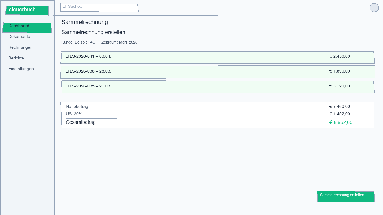 Screenshot of the collective invoicing interface